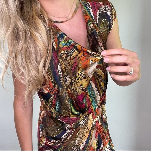 Max Mara Pink,Tan,Turquoise Drape Sleeveless Dress - Picture 4 of 15